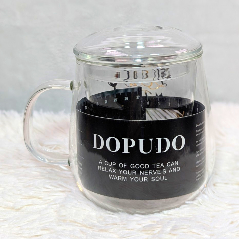 DOPUDO Glass Tea Cup w/ Infuser & Lid - 17.6oz "Best Dad Ever" Gold Graphic Mug
